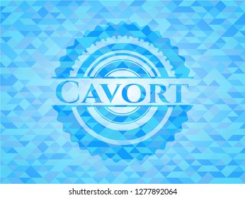 Cavort sky blue emblem with triangle mosaic background