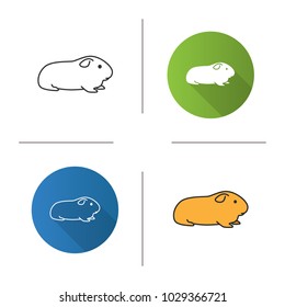 Cavy icon. Flat design, linear and color styles. Domestic guinea pig. Isolated vector illustrations