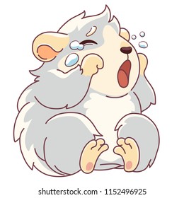 Cavy is upset, sits and cries - emoji icon Crying. Cartoon guinea pig, color drawing, emoticon Crying Face,  isolated on transparent background 