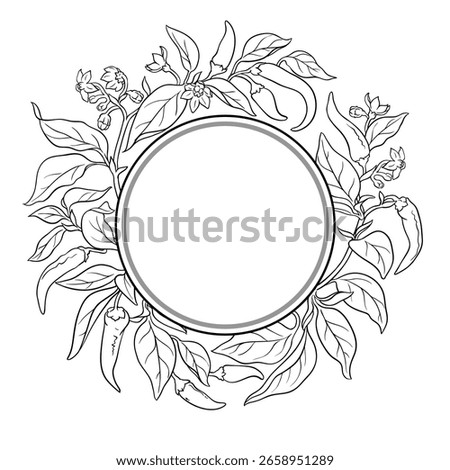 Cayenne Pepper Branch  Outline Round Frame. 