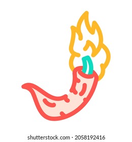 Cayenne-Pfeffer, die pflanzliche Farbsymbol-Vektorgrafik verbrennt. Cayenne-Pfeffer, der pflanzliches Schild brennt. einzelne Symbolillustration