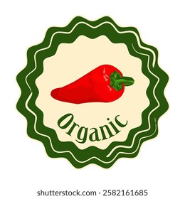 Cayenne Pepper packaging tag. Classic vegetable label tag or sticker with red fresh hot cayenne pepper. Fresh natural product badge.