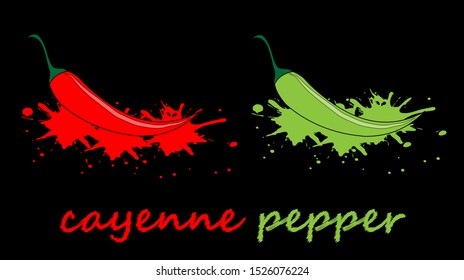 cayenne pepper vector set, red and green hot chilli peppers organic vegetables,vector illustration