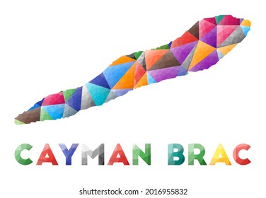 Cayman Brac - colorful low poly island shape. Multicolor geometric triangles. Modern trendy design. Vector illustration.