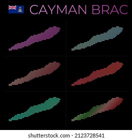 Cayman Brac dotted map set. Map of Cayman Brac in dotted style. Borders of the island filled with beautiful smooth gradient circles. Charming vector illustration.