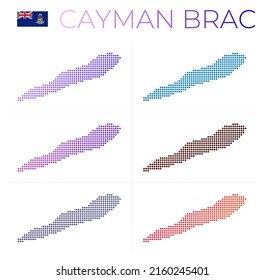 Cayman Brac dotted map set. Map of Cayman Brac in a dotted style. Borders of the island filled with beautiful smooth gradient circles. Captivating vector illustration.