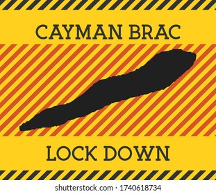 Cayman Brac Lock Down Sign. Yellow island pandemic danger icon. Vector illustration.