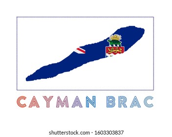 Cayman Brac Logo. Map of Cayman Brac with island name and flag. Modern vector illustration.