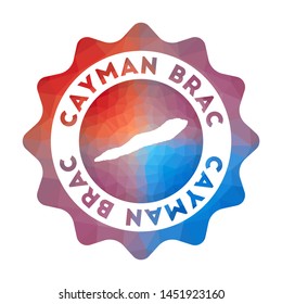 Cayman Brac low poly logo. Colorful gradient travel logo of the island in geometric style. Multicolored polygonal Cayman Brac rounded sign with map for your infographics.