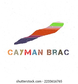 Cayman Brac map design. Shape of the island with beautiful geometric waves and grunge texture. Astonishing vector illustration.