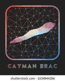 Cayman Brac map design. Vector low poly map of the island. Cayman Brac icon in geometric style. The island shape with polygnal gradient and mesh on dark background.