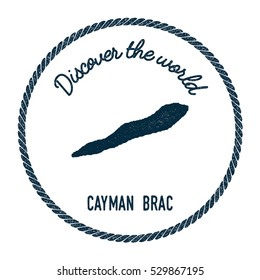 Cayman Brac map in vintage discover the world rubber stamp. Hipster style nautical postage Cayman Brac stamp, with round rope border. Cayman Brac map vector illustration.