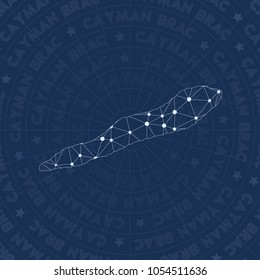 Cayman Brac network style island map. Lively space style, modern design for infographics or presentation.