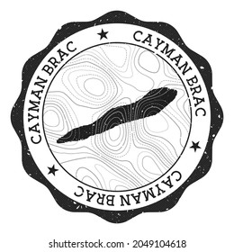 Cayman Brac outdoor stamp. Round sticker with map of island with topographic isolines. Vector illustration. Can be used as insignia, logotype, label, sticker or badge of the Cayman Brac.