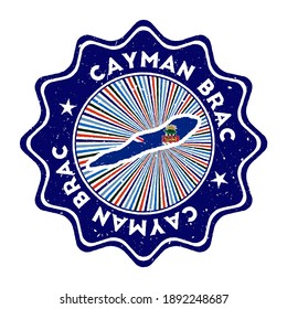 Cayman Brac round grunge stamp with island map and country flag. Vintage badge with circular text and stars, vector illustration.