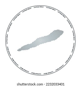 Cayman Brac round logo. Digital style shape of Cayman Brac in dotted circle with island name. Tech icon of the island with gradiented dots. Amazing vector illustration.