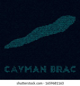 Cayman Brac tech map. Island symbol in digital style. Cyber map of Cayman Brac with island name. Astonishing vector illustration.