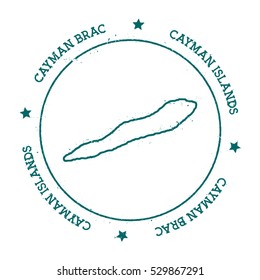 Cayman Brac vector map. Retro vintage insignia with island map. Distressed travel stamp with Cayman Brac text wrapped around a circle and stars. Cayman Brac map vector illustration.