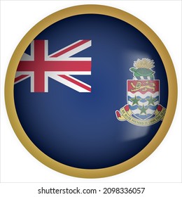 Cayman Islands 3D rounded Flag Icon with Gold Frame