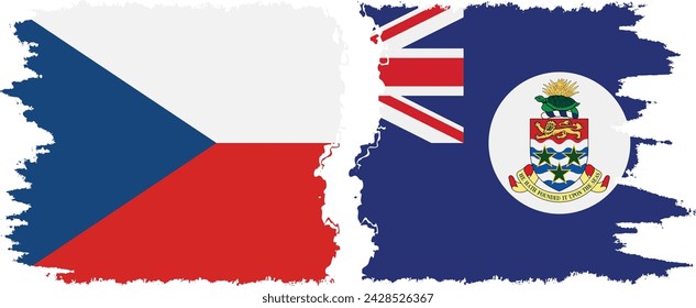 Cayman Islands and Czech grunge flags connection, vector