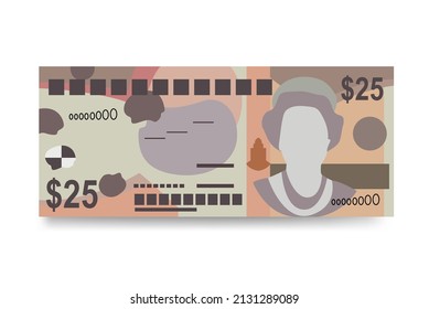 Cayman Islands Dollar Vector Illustration. Cayman Islands (UK) money set bundle banknotes. Paper money 25 KYD. Flat style. Isolated on white background. Simple minimal design.