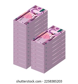 Ilustración del vector del dólar de las Islas Caimán. Dinero de las Islas Caimán (Reino Unido) que fija billetes en paquete. Dinero en papel 50 KYD. Estilo plano. Aislado sobre fondo blanco. Diseño sencillo y mínimo.