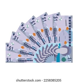 Cayman Islands Dollar Vector Illustration. Cayman Islands (UK) money set bundle banknotes. Paper money 1 KYD. Flat style. Isolated on white background. Simple minimal design.