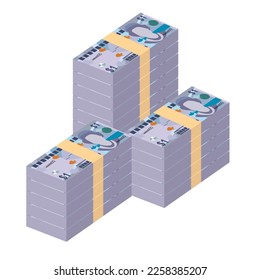 Cayman Islands Dollar Vector Illustration. Cayman Islands (UK) money set bundle banknotes. Paper money 1 KYD. Flat style. Isolated on white background. Simple minimal design.