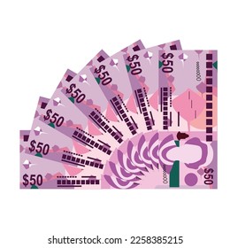 Cayman Islands Dollar Vector Illustration. Cayman Islands (UK) money set bundle banknotes. Paper money 50 KYD. Flat style. Isolated on white background. Simple minimal design.