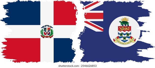 Cayman Islands and Dominican Republic grunge flags connection, vector