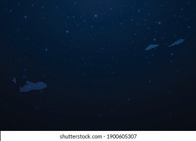 Cayman Islands dotted map in futuristic style, glowing outline made of stars lines dots. Communication, internet technologies concept on dark blue space background. Vector illustration.