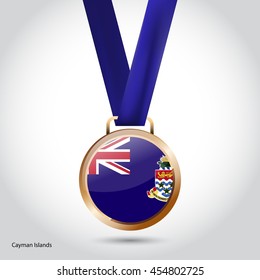 Cayman Islands Flag in Bronze Medal. Olympic Game Bronze Medal. Vector Illustration