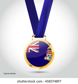 Cayman Islands Flag in gold Medal. Vector Illustration. RIO Olympic Game gold Medal. Vector Illustration