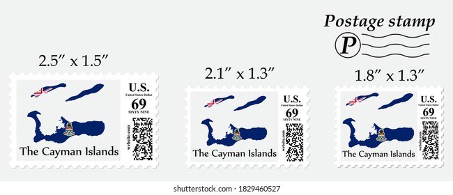 The Cayman Islands flag map on postage stamp different size.