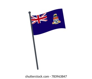 Cayman Islands flag. The national flag of Cayman Islands on a pole. The waving flag. The sign and symbol of the country. Realistic vector on white.