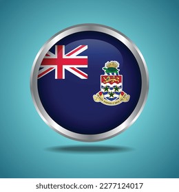 The Cayman Islands flag. Round glossy. Silver frame. Isolated on color gradient background