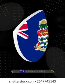 Cayman Islands Flag Shield icon in 3D on Dark Modern Abstract Rugby Background. Perfect for sports events, heritage themes, national celebrations, and patriotic designs.