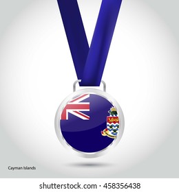 Cayman Islands  Flag in silver Medal. Vector Illustration. RIO Olympic Game silver Medal. Vector Illustration