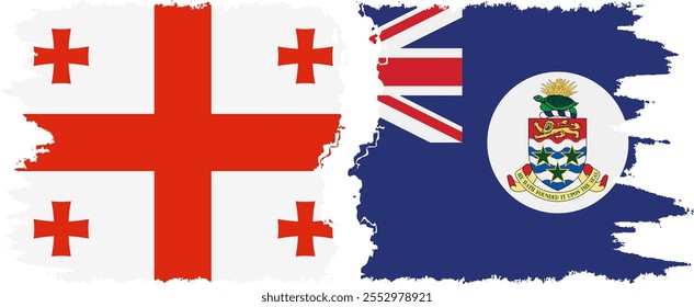 Cayman Islands and Georgia grunge flags connection, vector