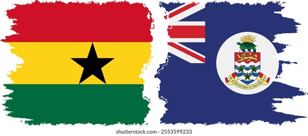 Cayman Islands and Ghana grunge flags connection, vector