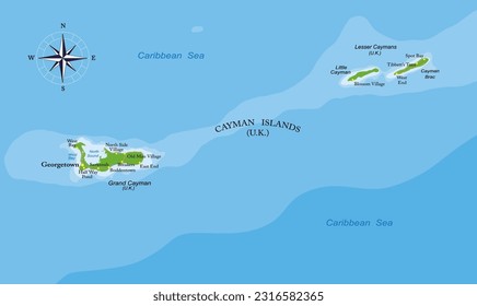 Cayman islands highly detailed physical map