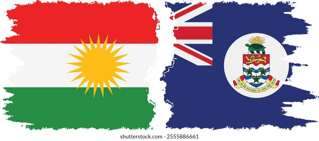 Cayman Islands and  Kurdistan grunge flags connection, vector