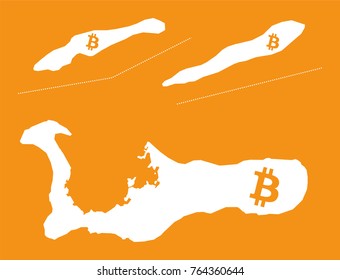 Cayman Islands map with bitcoin crypto currency symbol illustration