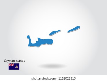 diseño de mapas de las Islas Caimán con estilo 3D. Mapa de las Islas Caimán Azules y Bandera Nacional. Mapa de Vector simple con contorno, forma, contorno, en blanco.