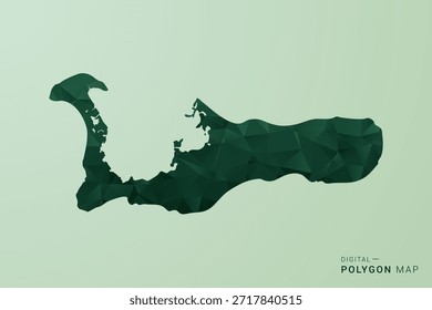 Mapa das Ilhas Cayman - Ilustração de Vetor Estilo Polígono Verde, Design Geométrico de Poli Baixo com Silhueta Limpa no Fundo verde macio.
