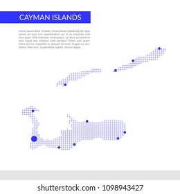 Cayman Islands map infographics background, blue grid and dots.