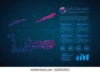 Plantilla de infografía de mapas de las Islas Caimán para diagrama, gráfico, presentación y gráfico con concepto de malla geométrica abstracta de luz poligonal sobre fondo azul. EPS10 de ilustración vectorial.