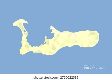 Mapa de las Islas Caimán en estilo de Vector de polígono bajo, ilustración de forma geométrica con tonos amarillos suaves sobre fondo azul, silueta limpia para infografía.