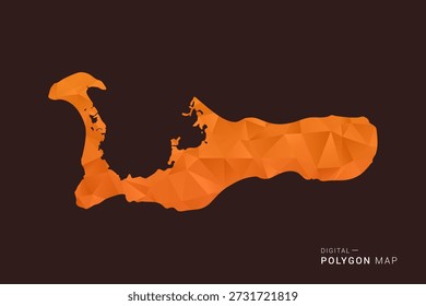 Cayman Islands Map - low poly polygon vector, geometric triangulated silhouette in orange and dark brown tones, clean modern infographic style, isolated background.