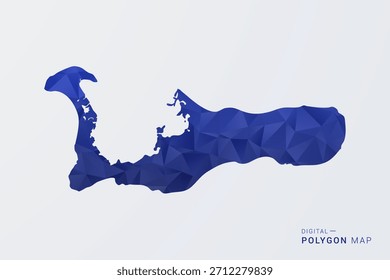 Mapa das Ilhas Cayman - Ilustração do vetor estilo polígono no gradiente azul profundo, baixo projeto geométrico poly, Silhueta limpa isolada no fundo branco para infográficos.